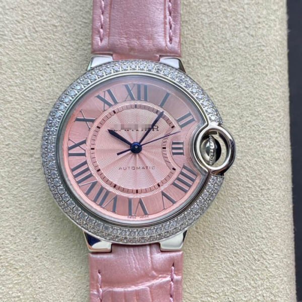 REPLICA BALLON BLEU DE CARTIER 33MM V6 FACTORY PINK LEATHER STRAP