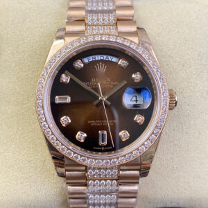 REPLICA ROLEX DAY DATE M128345RBR-0041 EW FACTORY BROWN DIAMOND BEZEL