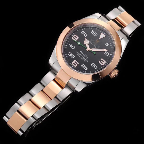 REPLICA ROLEX AIR-KING 116900 ROSE GOLD JF FACTORY BLACK DIAL